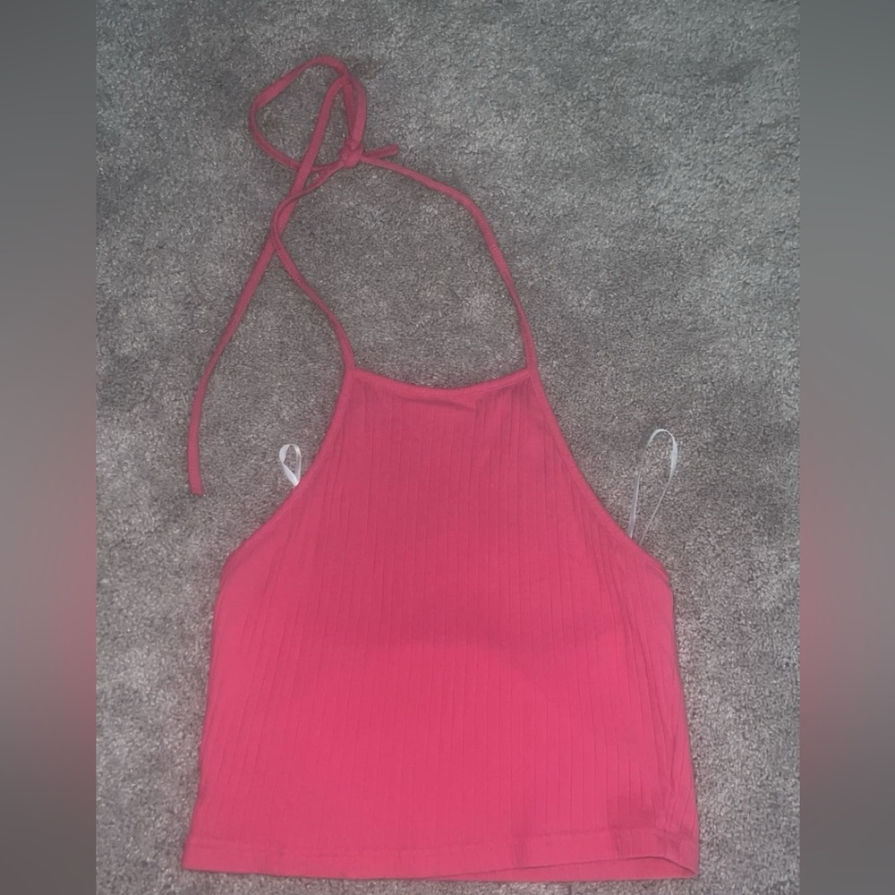 Cute Pink Ribbed Halter Top.